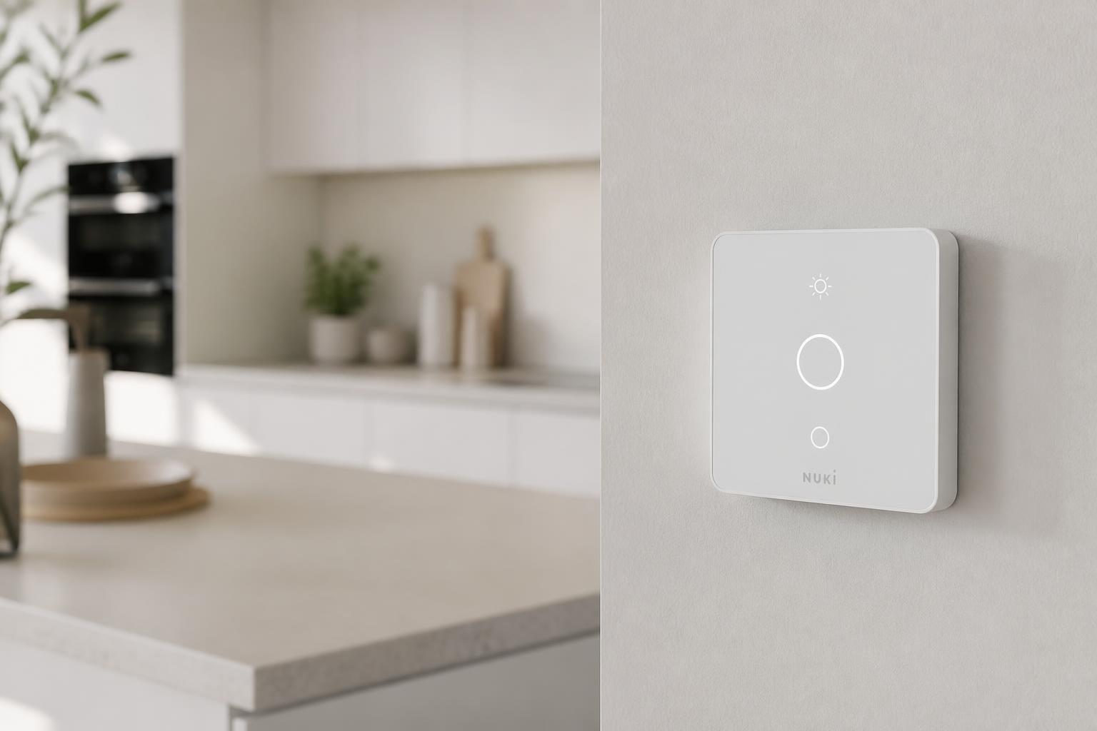 Bouton domotique installé dans une cuisine moderne